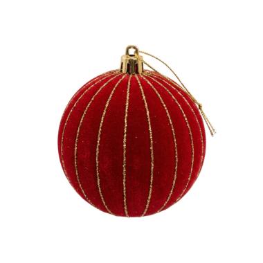 Pallina Ø 8 natalizia velluto rossa righe oro Set 6 pz