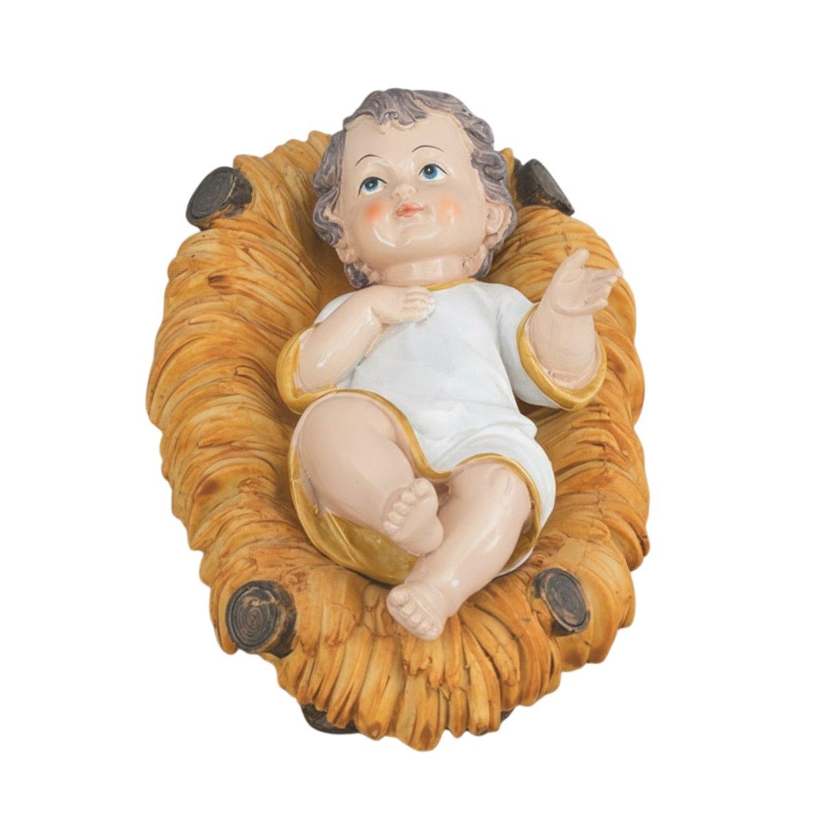 Statua Euronatale 32 cm gesù bambino con culla