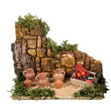 Ambientazione Euronatale con anfore e cesta alimenti 10,5 x 20 cm