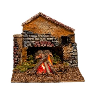 Fuoco per presepe in resina con legna e luce effetto fiamma 15 x 15 x14 cm