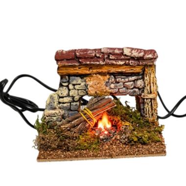 Fuoco per presepe in resina con legna luce effetto fiamma 15 x 15 x14 cm