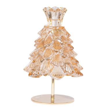 Portacandela natalizio 1 posto albero oro 12 x 18  cm