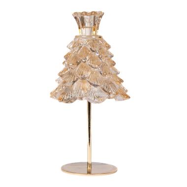 Portacandela natalizio 1 posto albero oro 12 x 22  cm