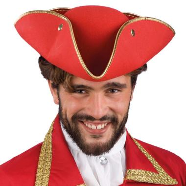 Cappello Pirata Tricorno Feltro Rosso