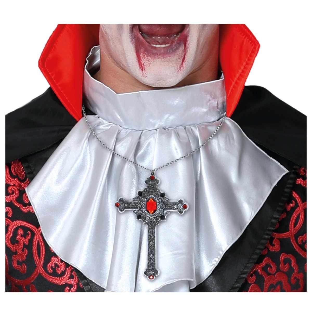 Collana croce rubini rossi metallo