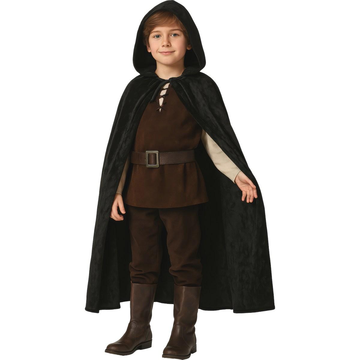 Mantello velluto nero cappuccio bambini 100 cm