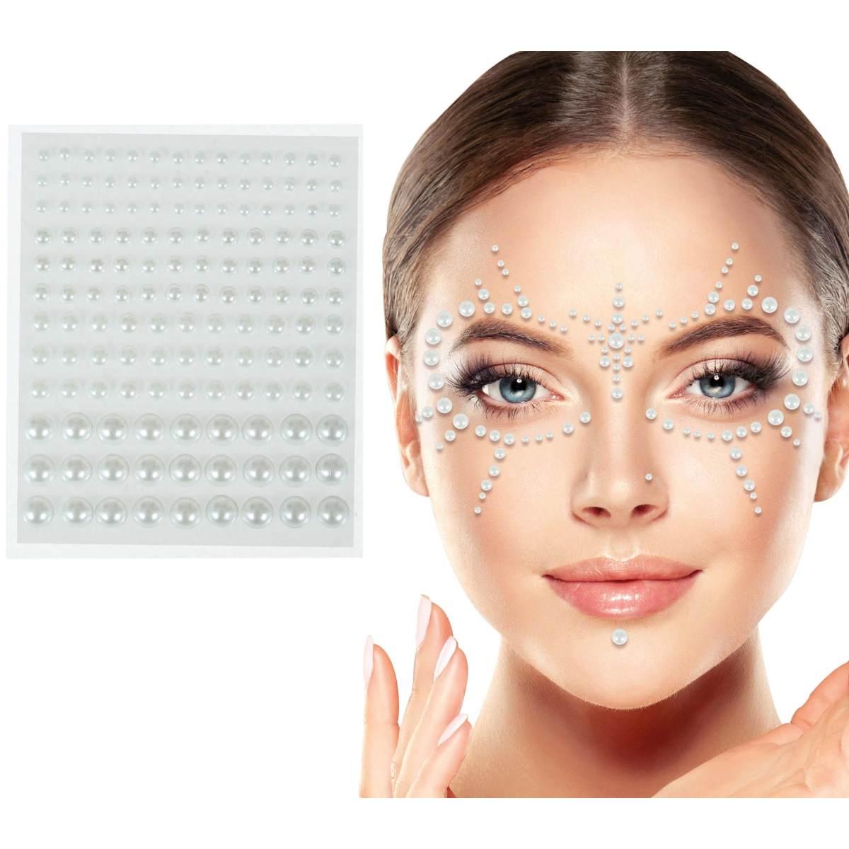 Trucco decorazioni adesive viso perle bianche