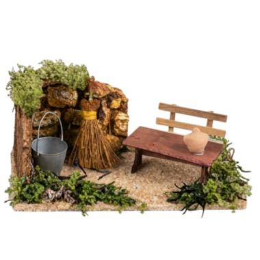 Ambientazione Euronatale con tavolo e panchina 10,5 x 20 cm