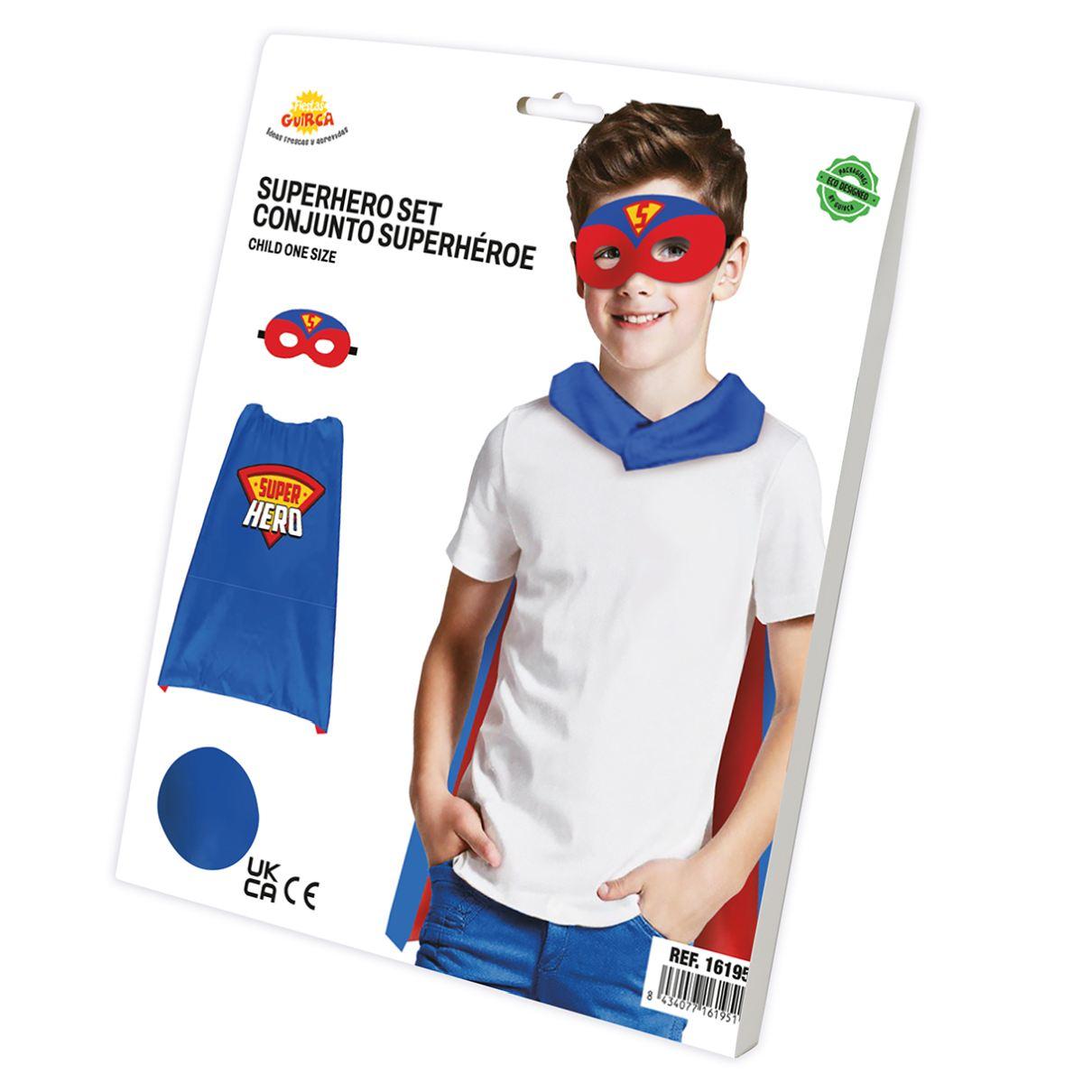Mantello super hero blu con mascherina Set