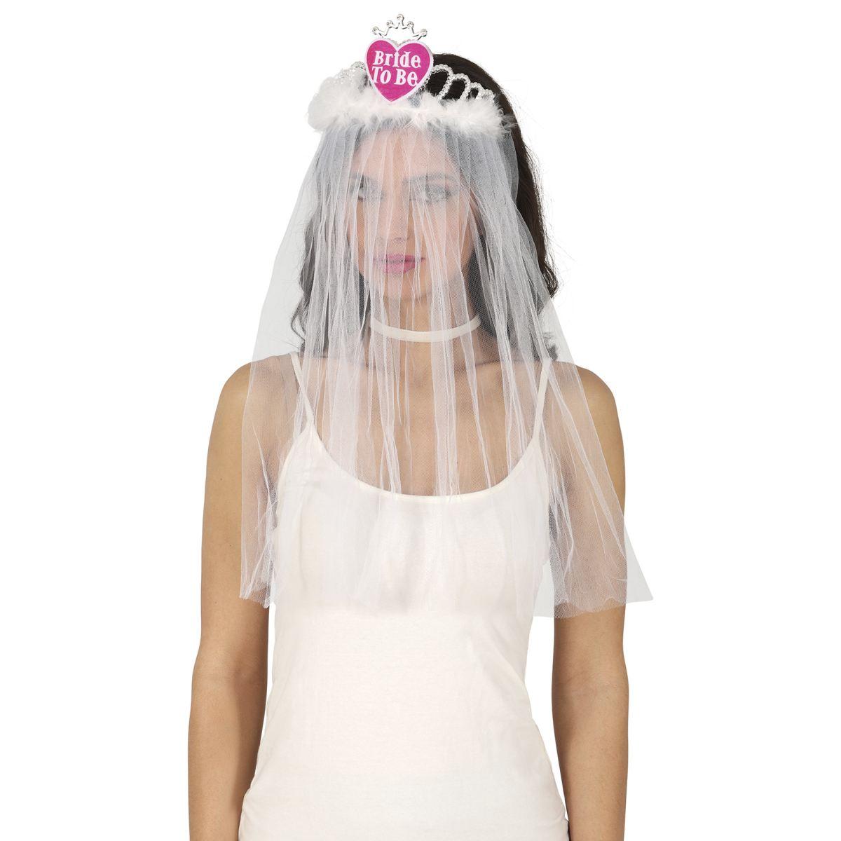 Copricapo da sposa velo bianco cuore con scritta Bride to be