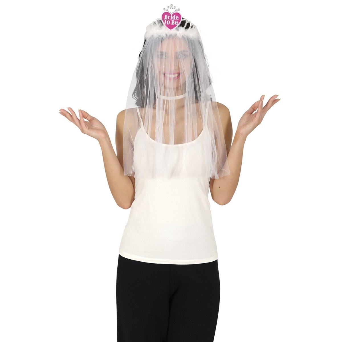 Copricapo da sposa velo bianco cuore con scritta Bride to be