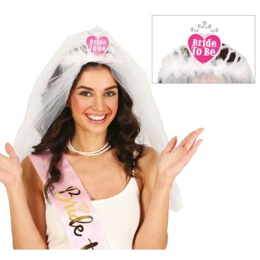 Copricapo da sposa velo bianco cuore con scritta Bride to be