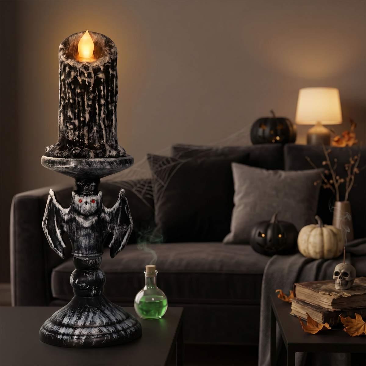 Candelabro halloween pipistrello con luce 26 cm