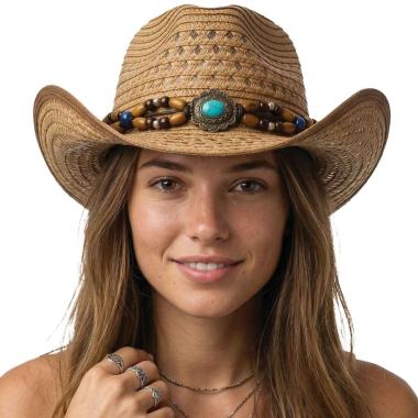 Cappello cowboy paglia con decori
