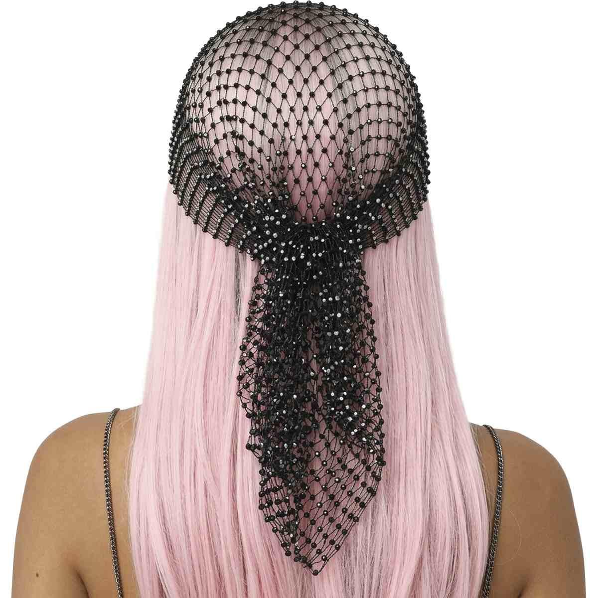 Bandana foulard rete nera con strass 100 x 16 cm