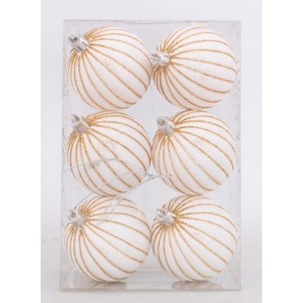 Pallina Ø 6 cm natalizia velluto bianco righe oro Set 6 pz |_641