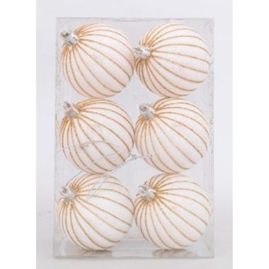 Pallina Ø 6 cm natalizia velluto bianco righe oro Set 6 pz |_641