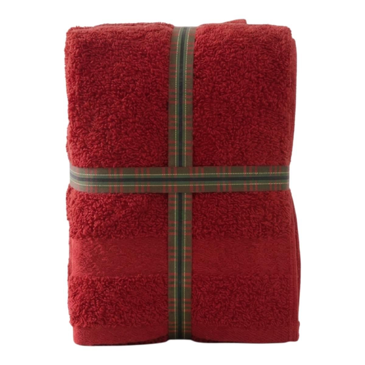 Atelier17 Set Asciugamani Natale Cotone 1+1 Rosso Ricamo Natalizio