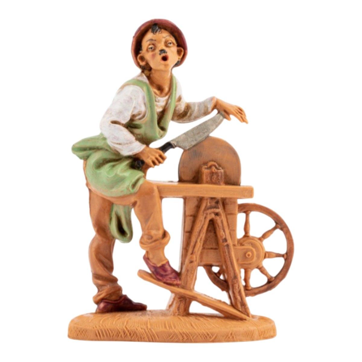 Statua 10 cm pastore arrotino con banco e coltello