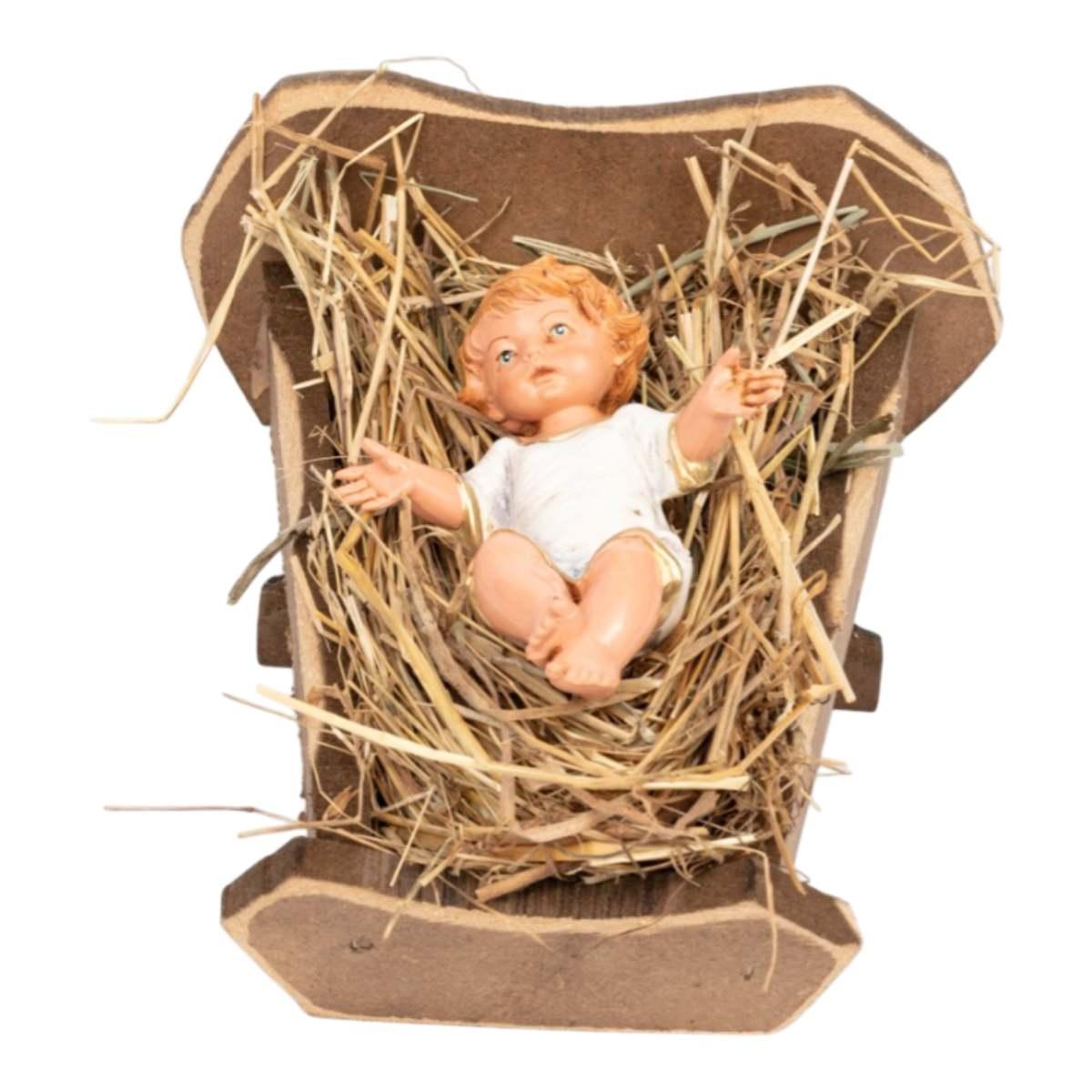 Statua 30 cm gesù bambino culla in legno 16 x 15 x 11 cm
