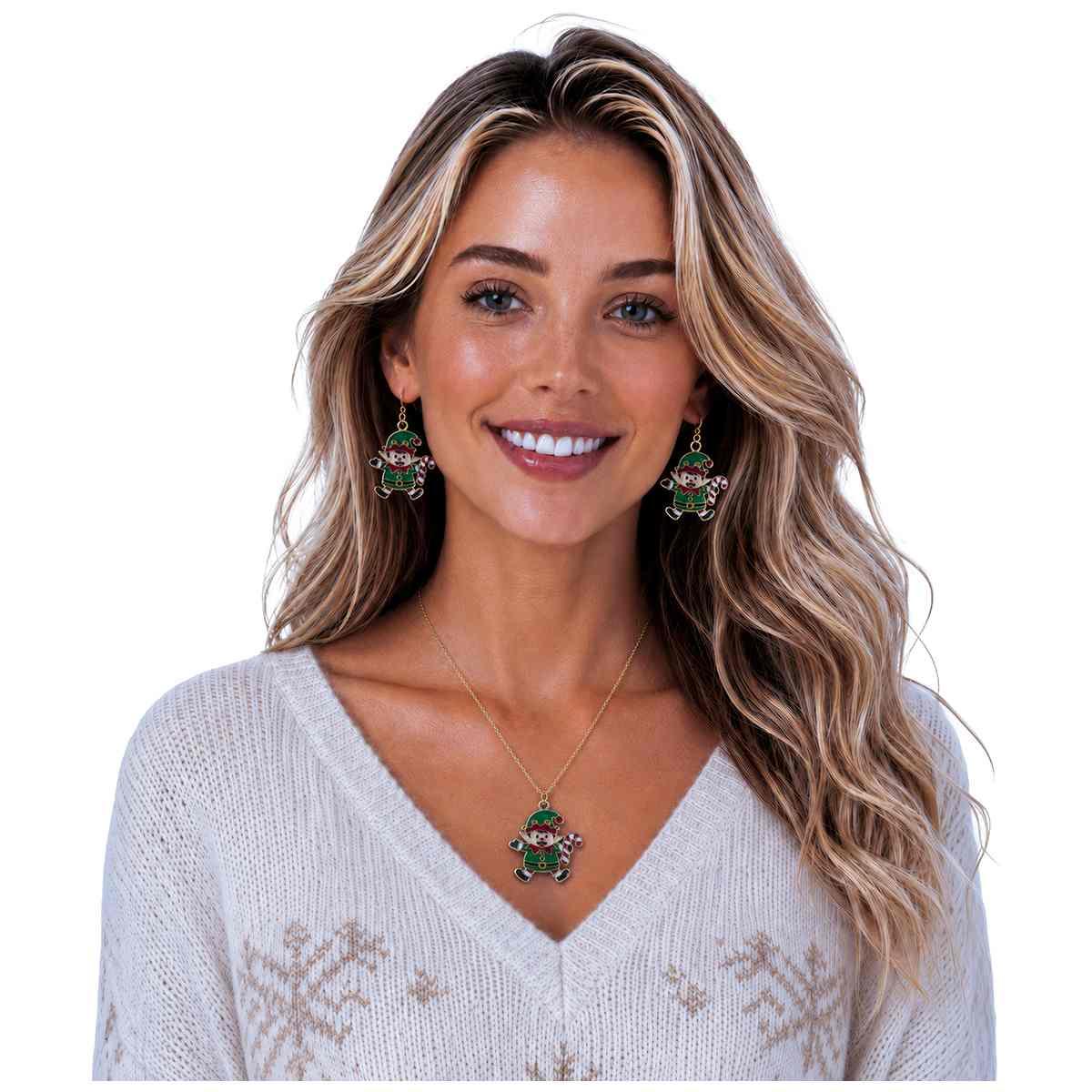 Collana e orecchini Natale con elfi in metallo