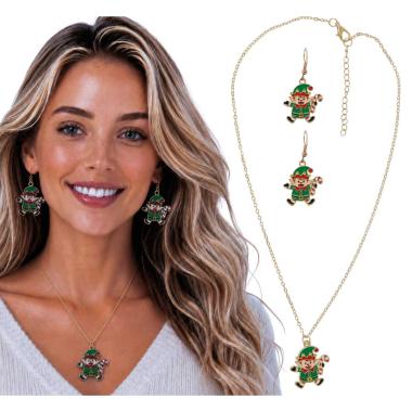 Collana e orecchini Natale con elfi in metallo
