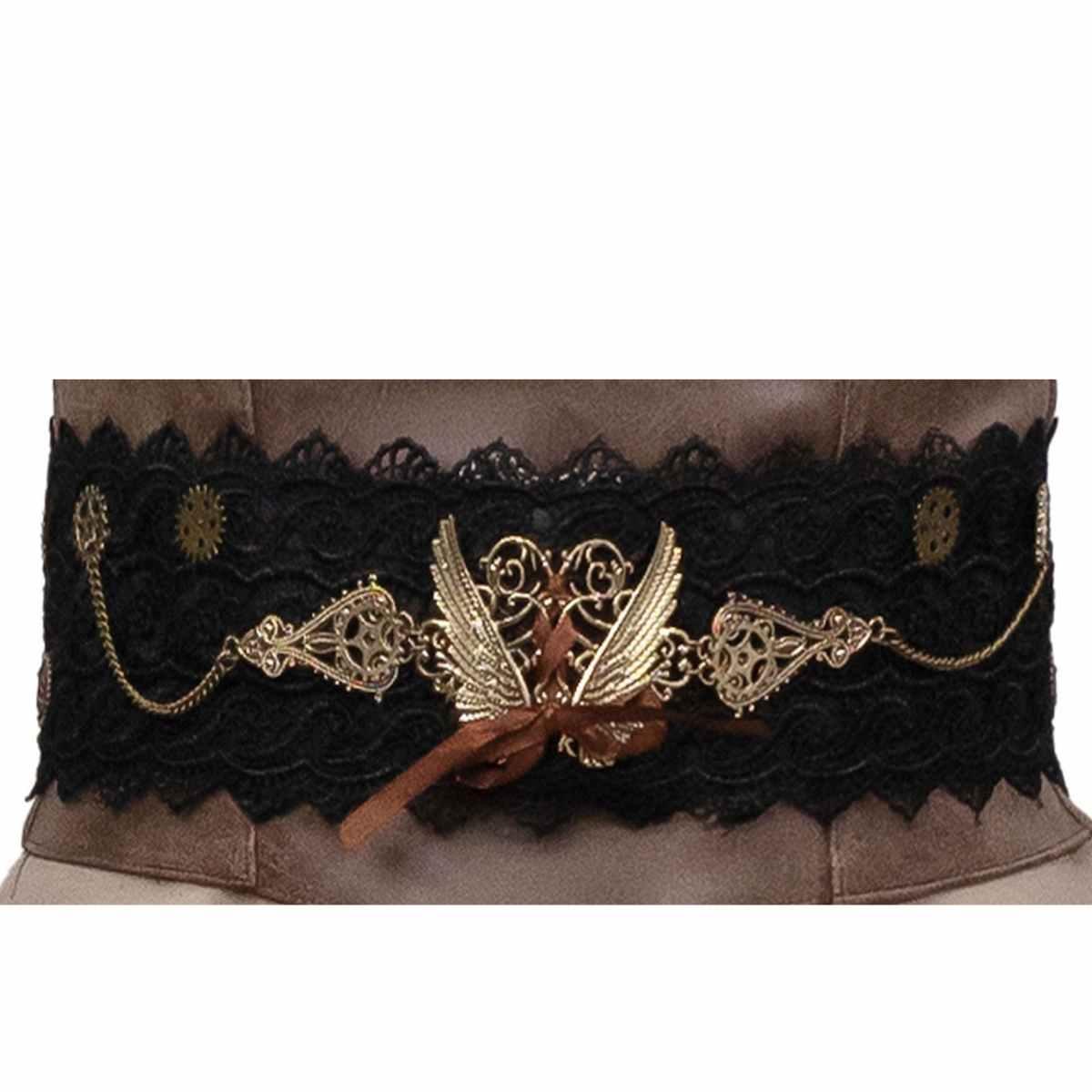 Cintura Steampunk Nera con Pizzo e Decorazioni |Orlob