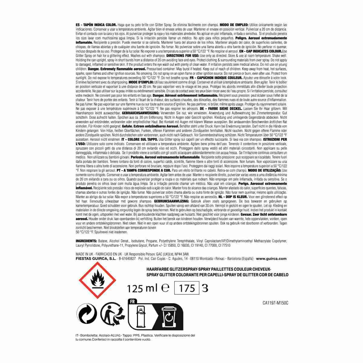 Spray Capelli Glitter Multicolor ml.100 |Carnival Toys