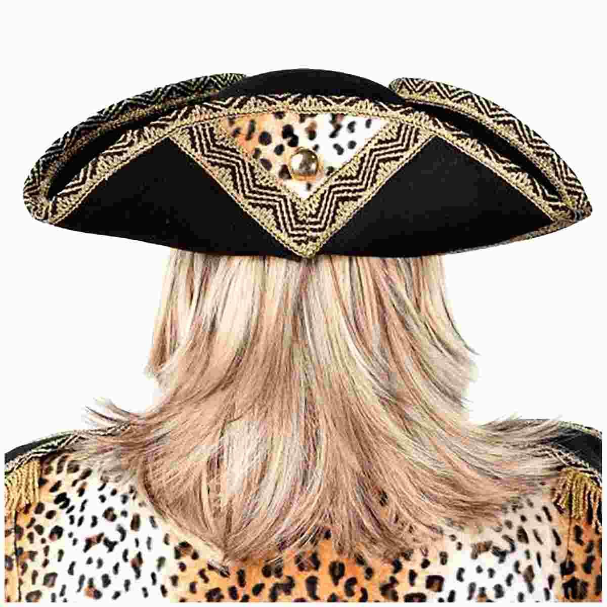 Cappello Tricorno Nero con Decoro Vellutato Leopardato
