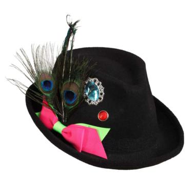 Cappello Bavarese Tirolese Feltro Nero con Decorazioni e Piume
