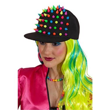 Cappello Neon con Visiera e Borchie Multicolor