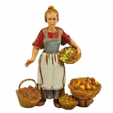 Statua cm.10 Fruttivendola con 4 Ceste Frutta | Moranduzzo