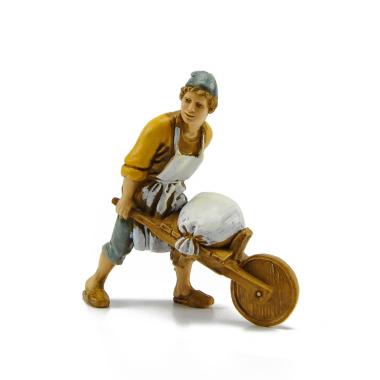 Statua presepe 10 cm fornaio con sacco e carriola
