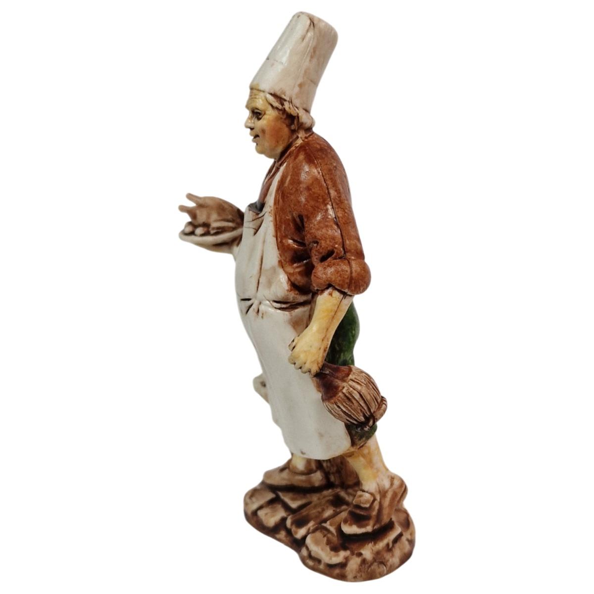 Statua cm.10 Oste con Piatto Fiasco e Gatto |Moranduzzo