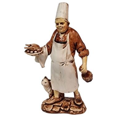 Statua cm.10 Oste con Piatto Fiasco e Gatto |Moranduzzo