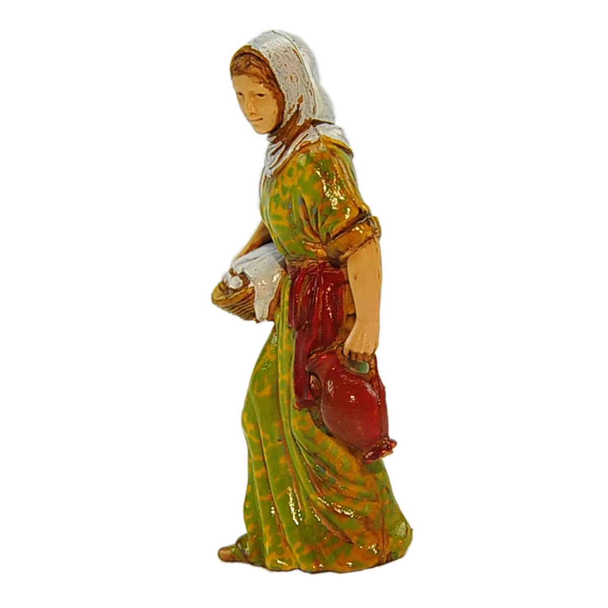 Statua presepe 8 cm donna con cesta e brocca