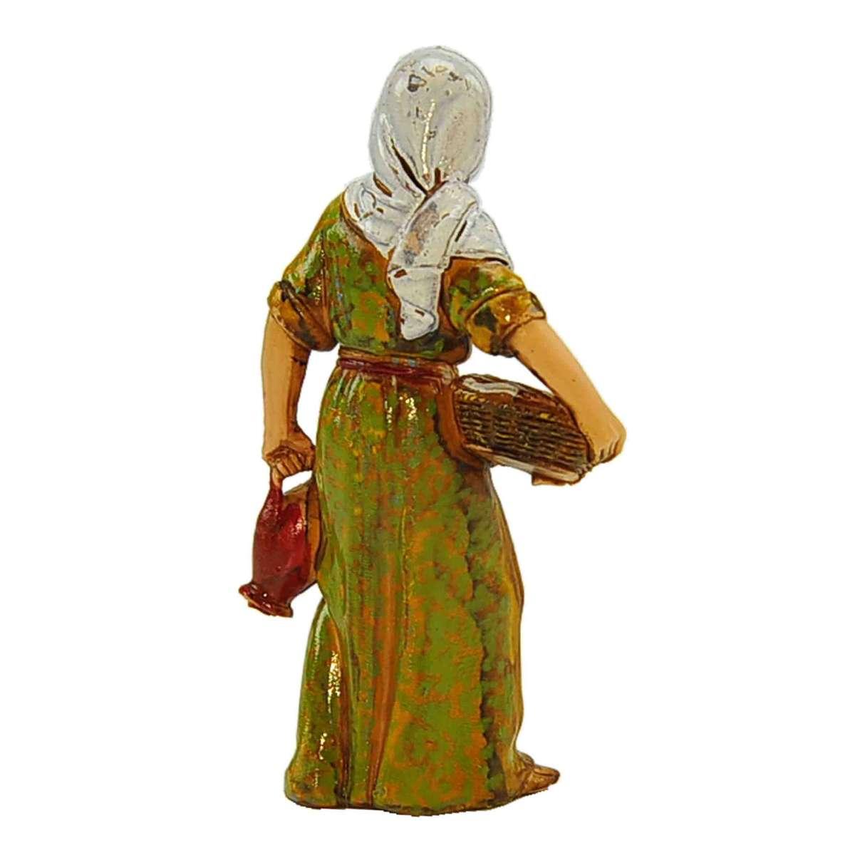 Statua presepe 8 cm donna con cesta e brocca