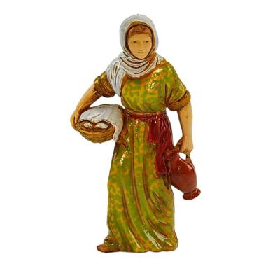Statua presepe 8 cm donna con cesta e brocca