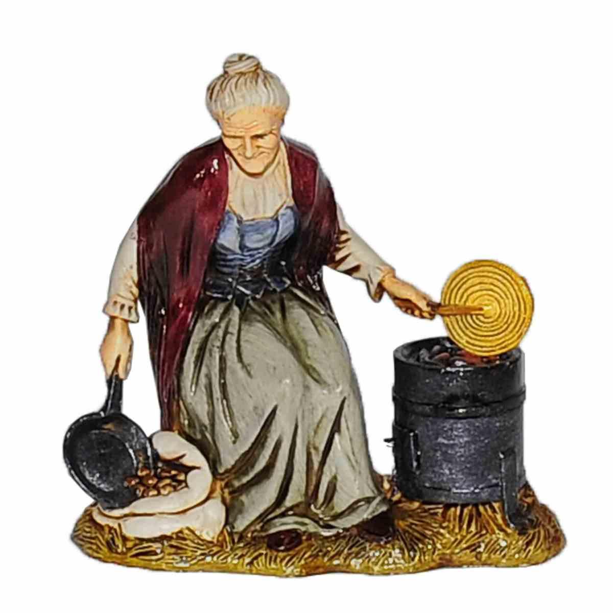 Statue - cm.12 Donna con Bracere Castagne e Padella | Moranduzzo