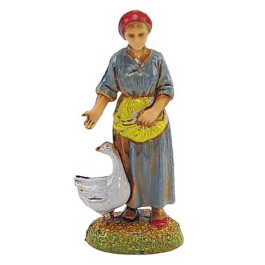 Statua presepe 6 cm donna con oca