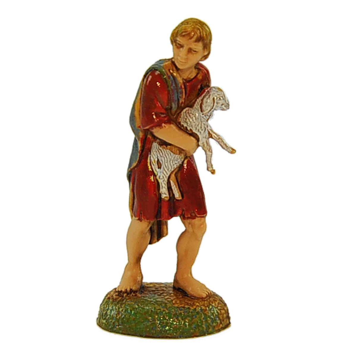 Statua presepe 6 cm pastore con agnello in braccio