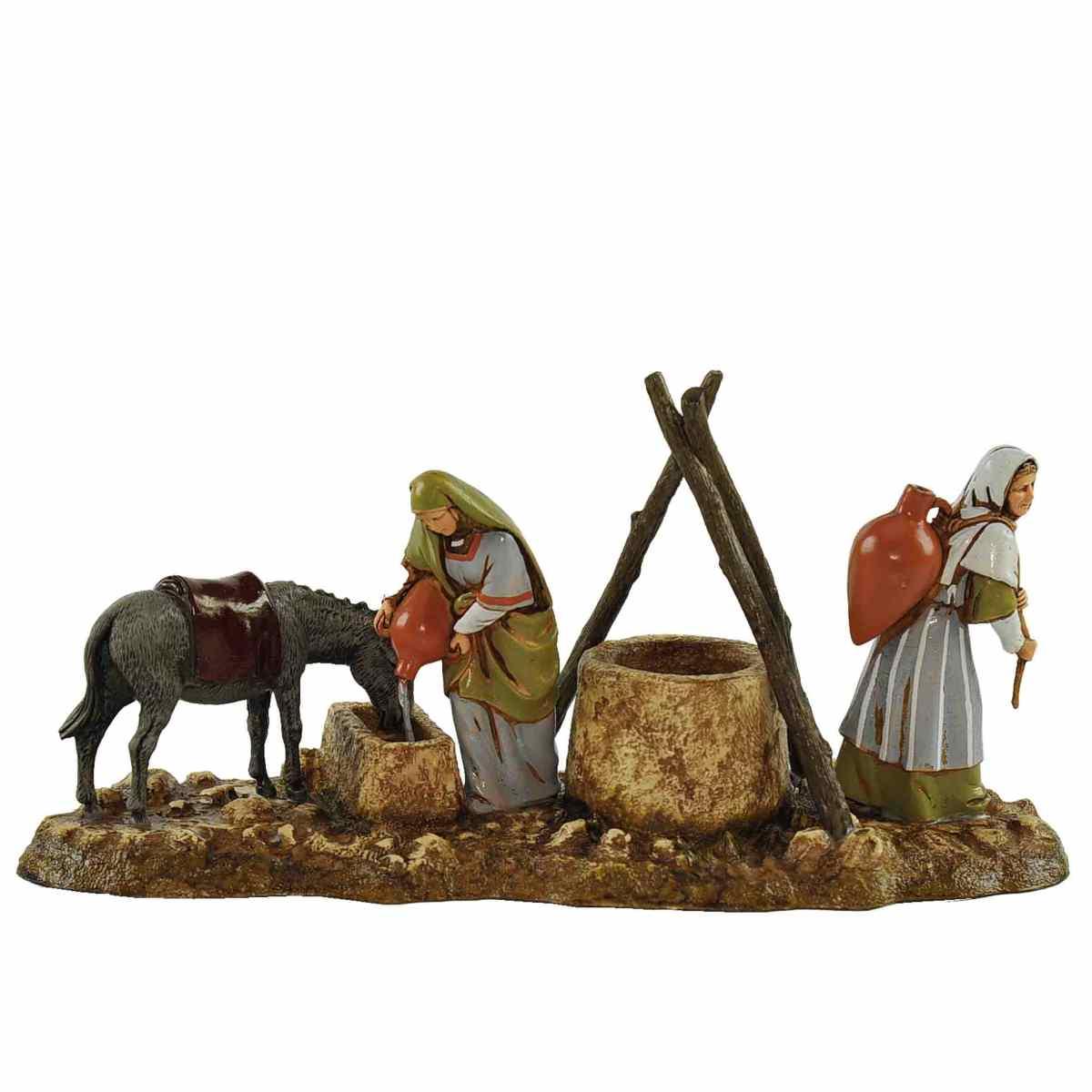 Statua cm.10 Donne al Pozzo con Cavallo e Anfore |Moranduzzo