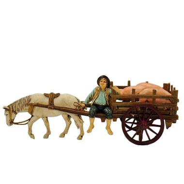 Statue - Uomo con Carro Cavallo e Maiali cm.10 | Moranduzzo