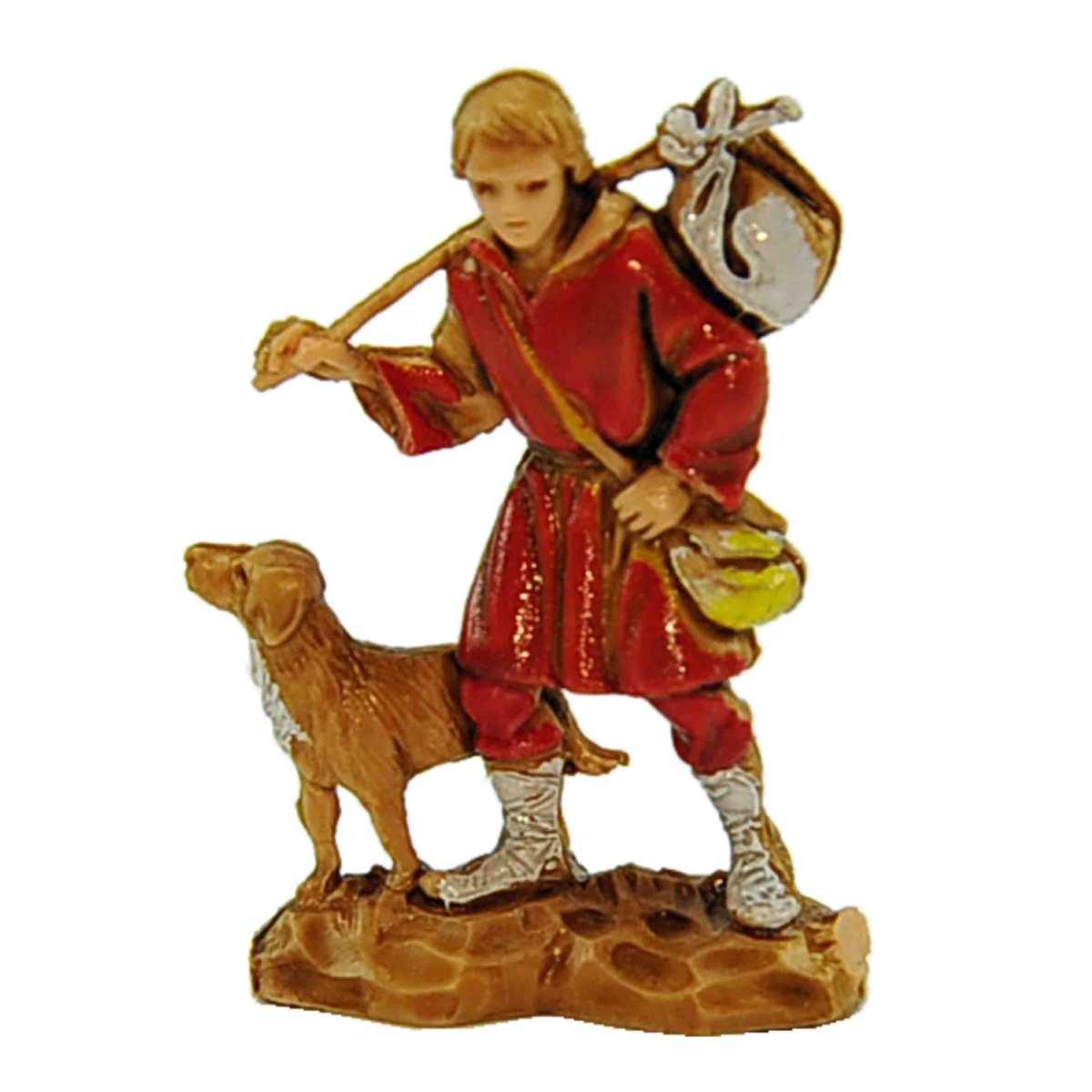 Statua presepe 3.5 cm viandante con cane e fagotto